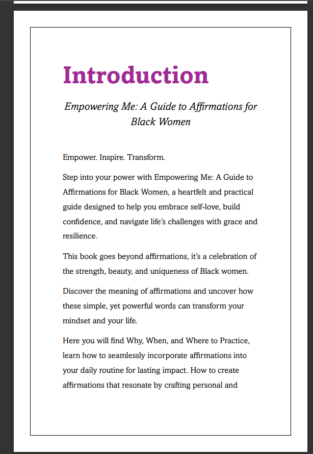"Empowering Me : A Guide to Affirmations for Black Women"