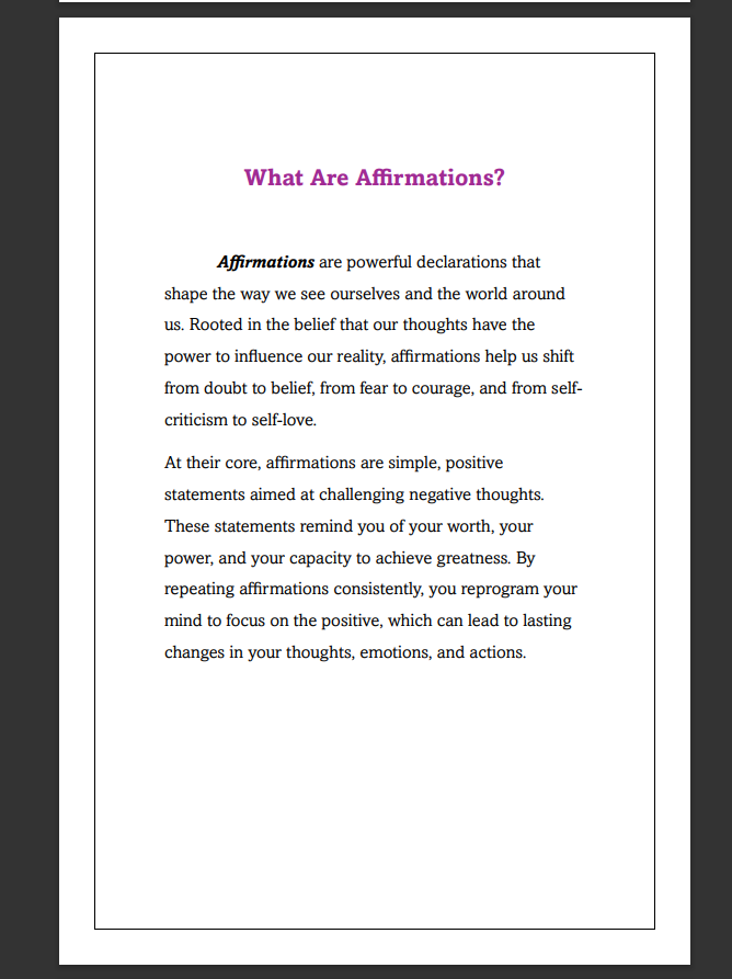 "Empowering Me : A Guide to Affirmations for Black Women"