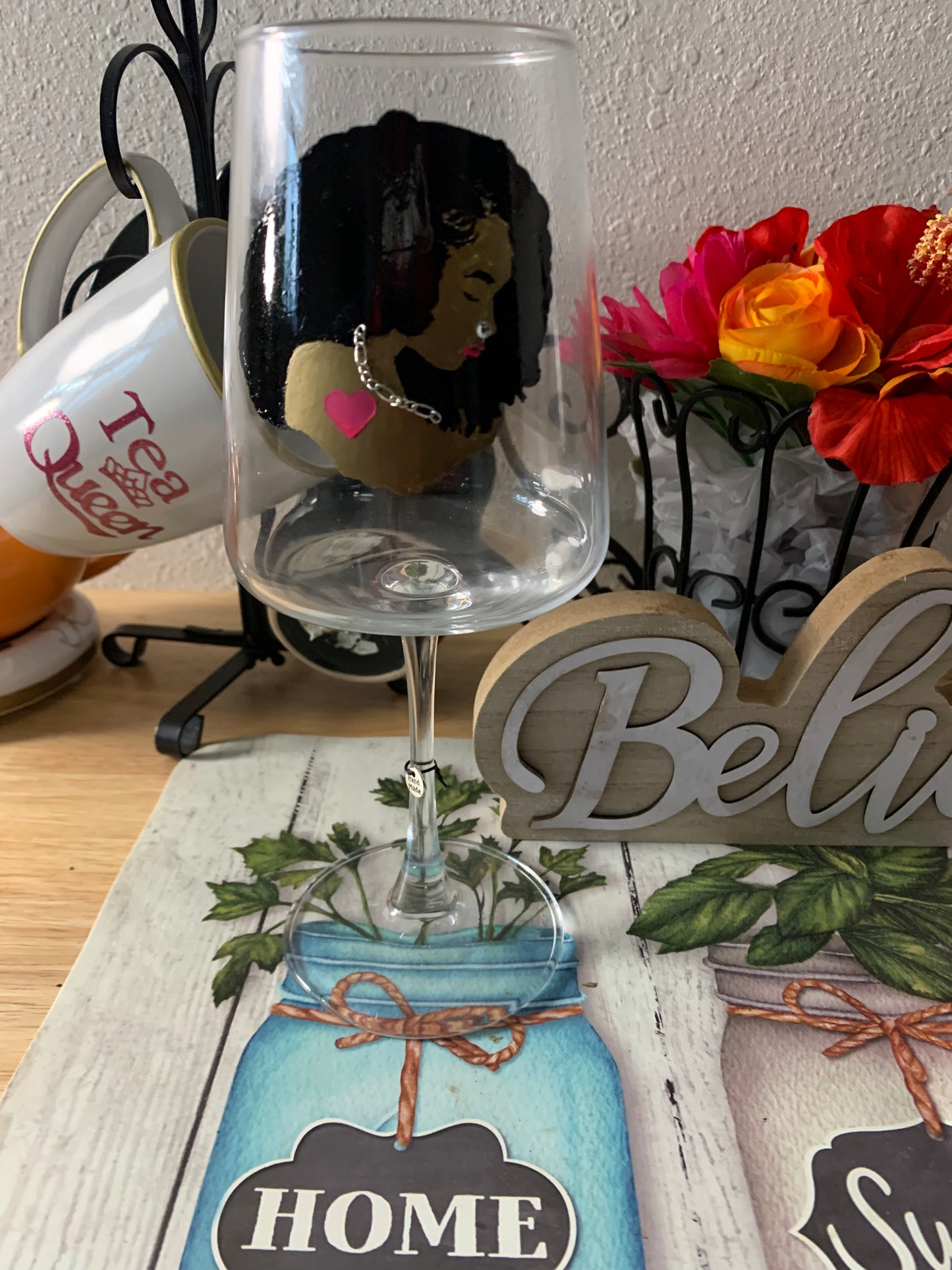 Perfectly imperfect wine glass with personalized letter
